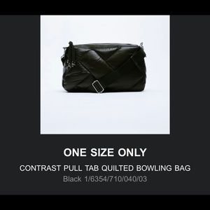 Zara Contrast Pull Tab Quilted Bowling Bag - Black